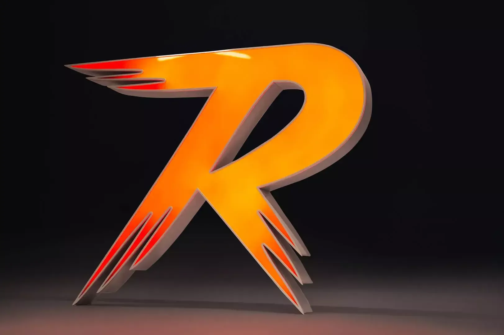 Lettera R - lettera R personalizzata illuminata di colore arancione